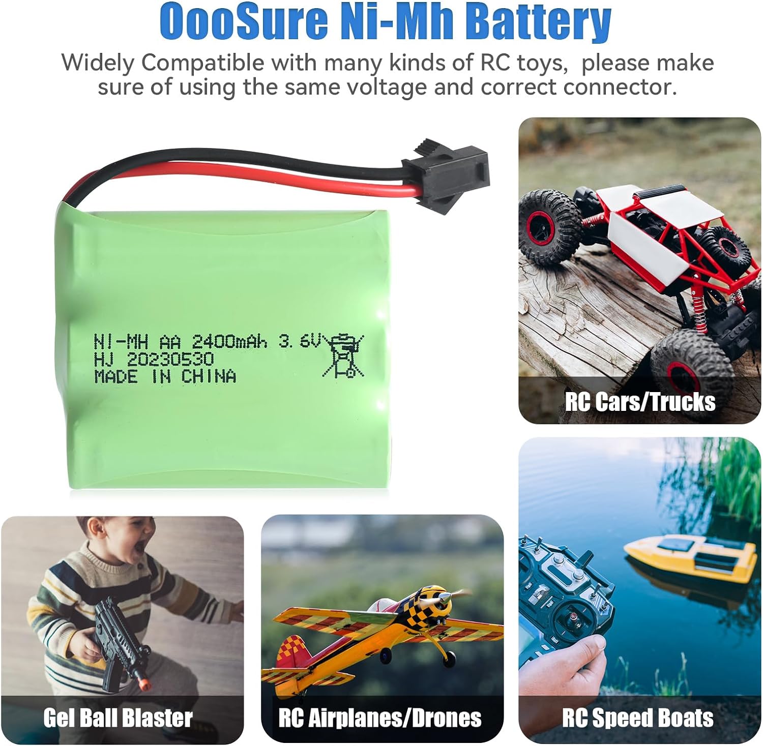 2400mAh 4.8V AA Ni-MH Battery Rechargeable SM 2P Plug For HY800 F1 F3 RC Boat RC Bus USB Cable SM 2P