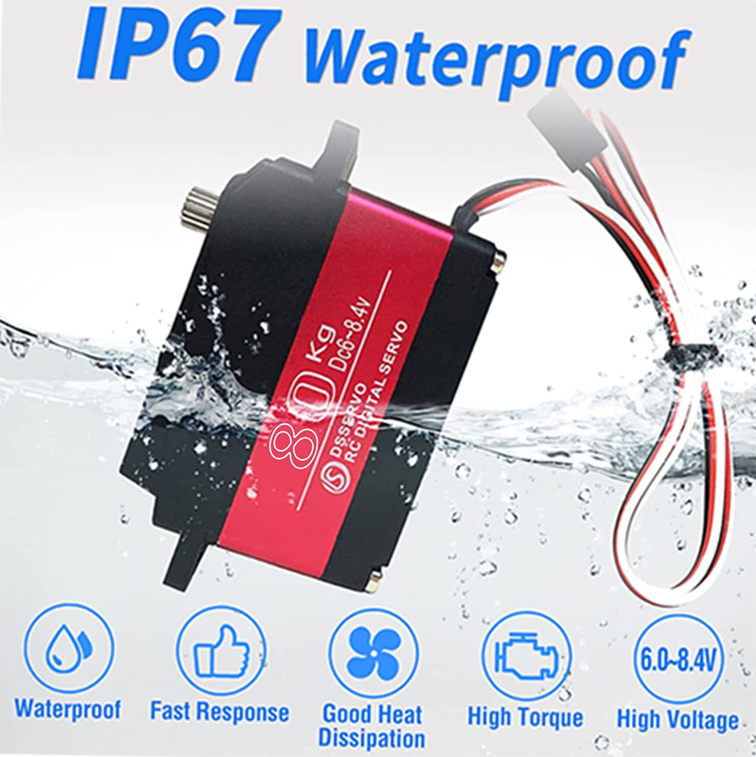 Metal Gear Servo Motor DS5180 7.4V High Torque 80KG Digital Servo with Self-modeling Cam 18T for Robotic Truck Model Baja Car 1/10 (180 degrees)