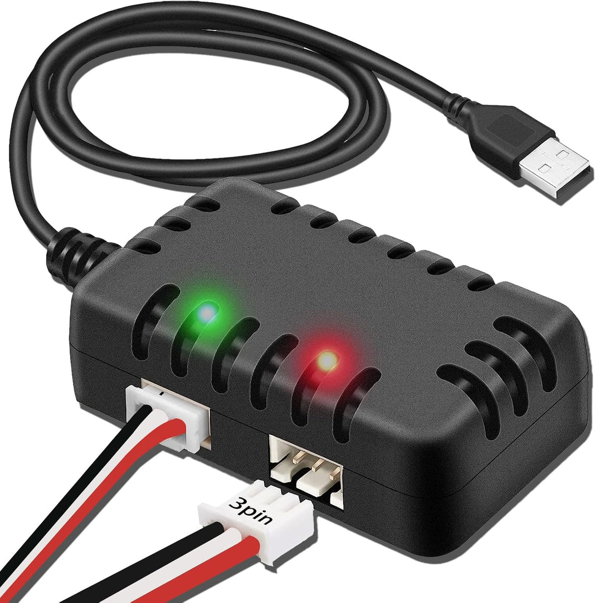 Caricatore LiPo 7.4V 2S 1A con Bilanciatore USB 2 in 1 XH-3P – Caricabatterie Rapido per Batterie RC Auto, Barche, Aerei, Droni, Quadcopter, Monster Truck, SCX24 e SCX10