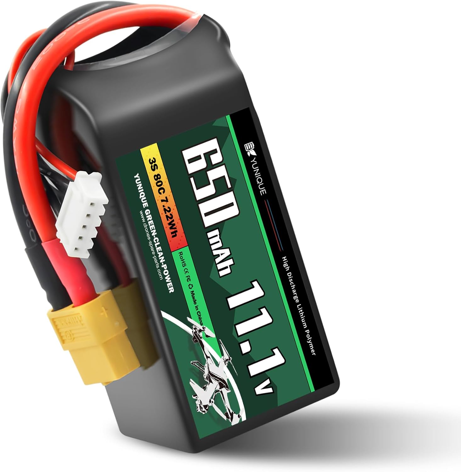3-Cell 11.1V 650mAh 80C Lipo Battery with XT30 Connector, Silicone Cable and Soft Shell - Dimensions 56x30x15 mm, Weight 58g - High Power for RC Models