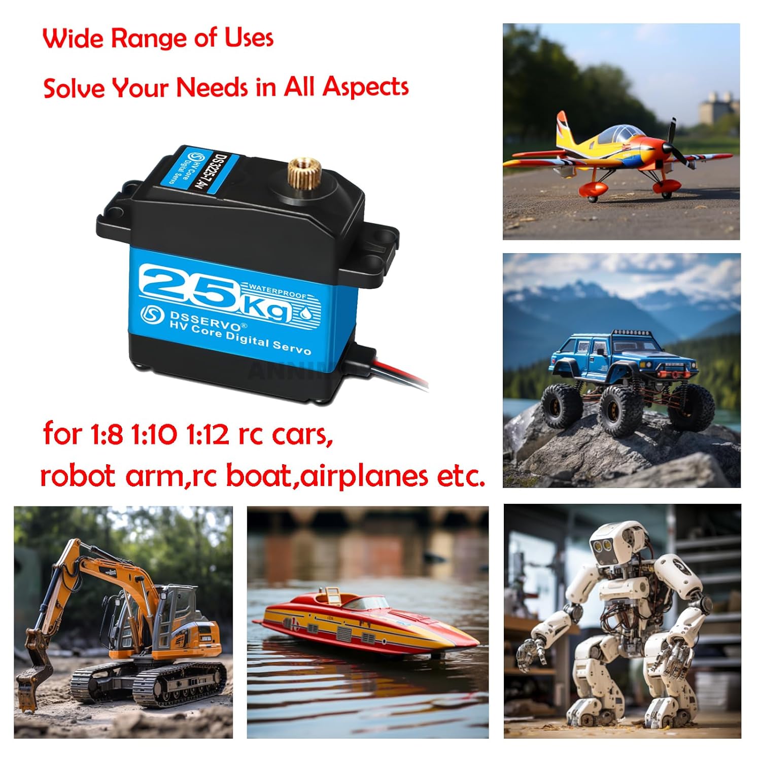 2 Pieces 25KG RC Steering Servo, 7.4V High Torque Digital Motor with Stainless Steel Gears, Waterproof, 180° for Robotic Cars and DIY Projects