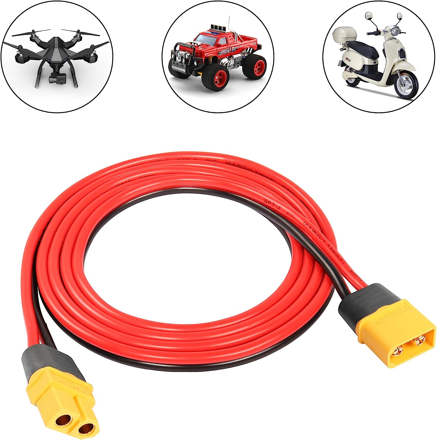 XT60 Extension Cable 1.2m 16AWG Male-Female for RC Batteries, FPV Drones and Remote Controls