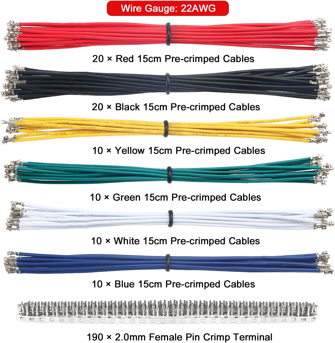 420 Pieces JST 2.0mm Connector Kit: JST-PH 2/3/4/5/6 Pin Set, Male and Female Connectors, 22AWG Pre-Crimped Cables and Dual Female Pins - Ideal for Electronics