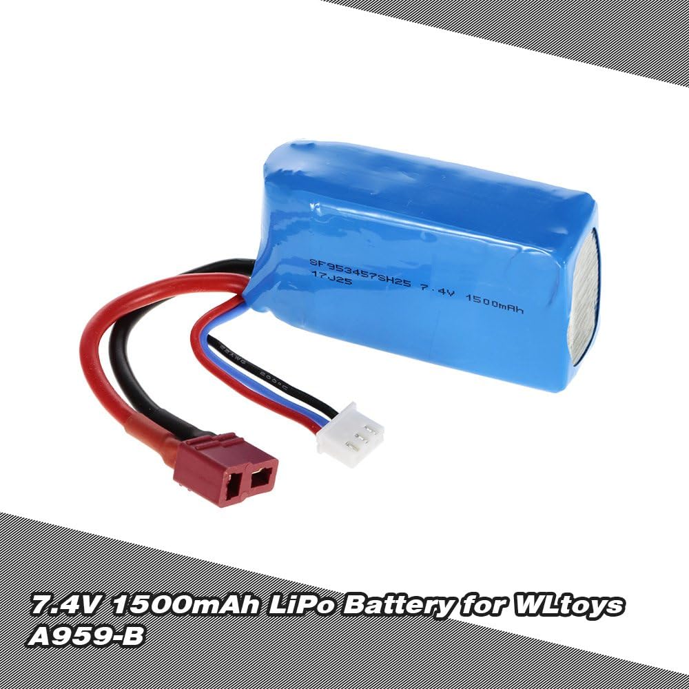 Batteria Ricaricabile LiPo 7,4V 1500mAh | Compatibile con WLtoys A959-B, A979-B | Alta Capacità e Sicurezza | Per Modellismo RC, Blu