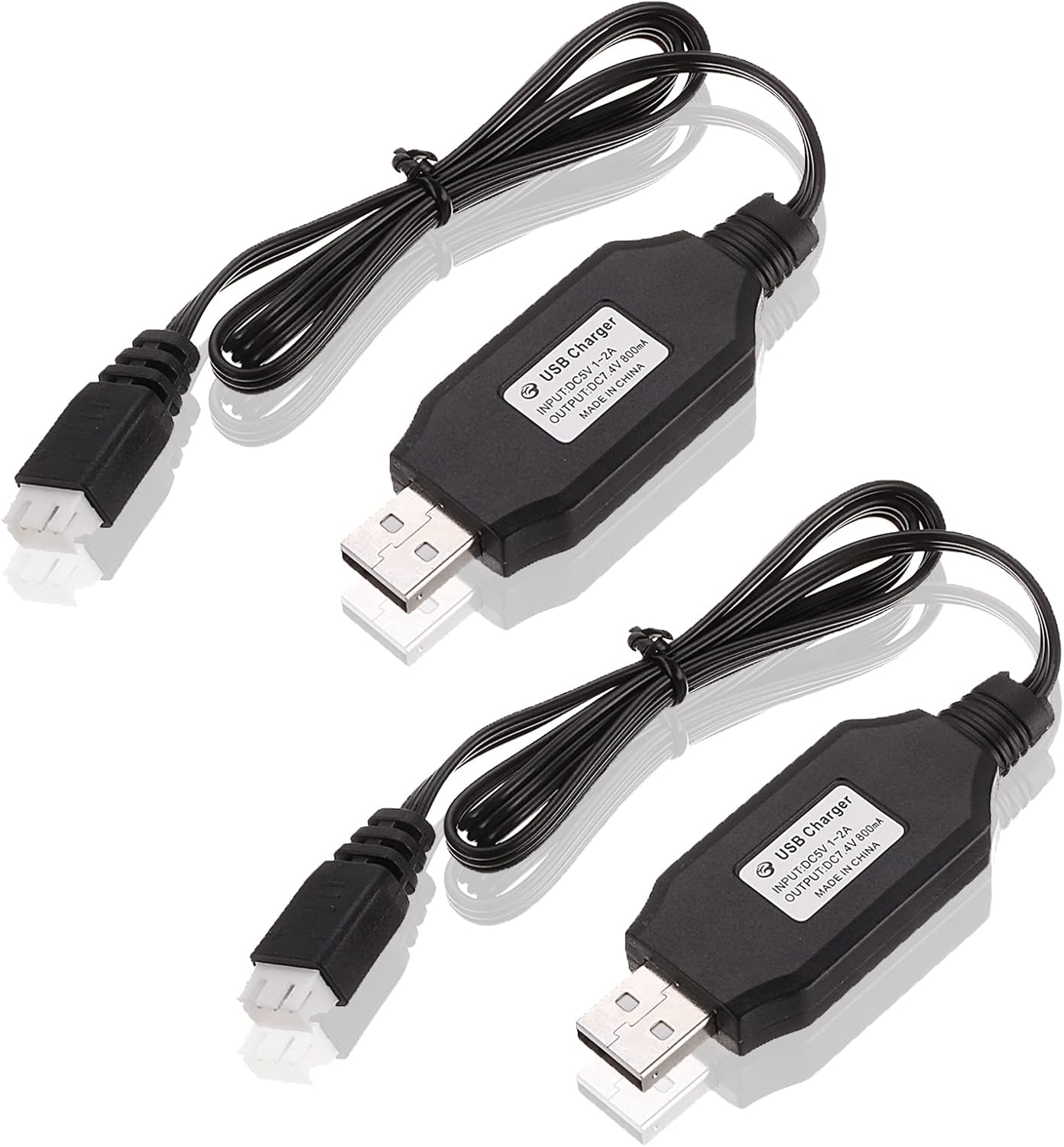 2 Pezzi Cavo di Ricarica USB 7.4V per Droni | Compatibile con SYMA X8C/X8G/Hubsan H501S | Connettore USB, Adatte per Batterie Lipo, Nero, Plastica