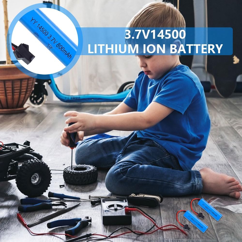 6 Pieces 3.7V 800mAh LiPo Batteries with SM-2P Connector and USB Charger for C2 D828 Models | High Autonomy | Secure Connection | Rechargeable and Sustainable, Blue