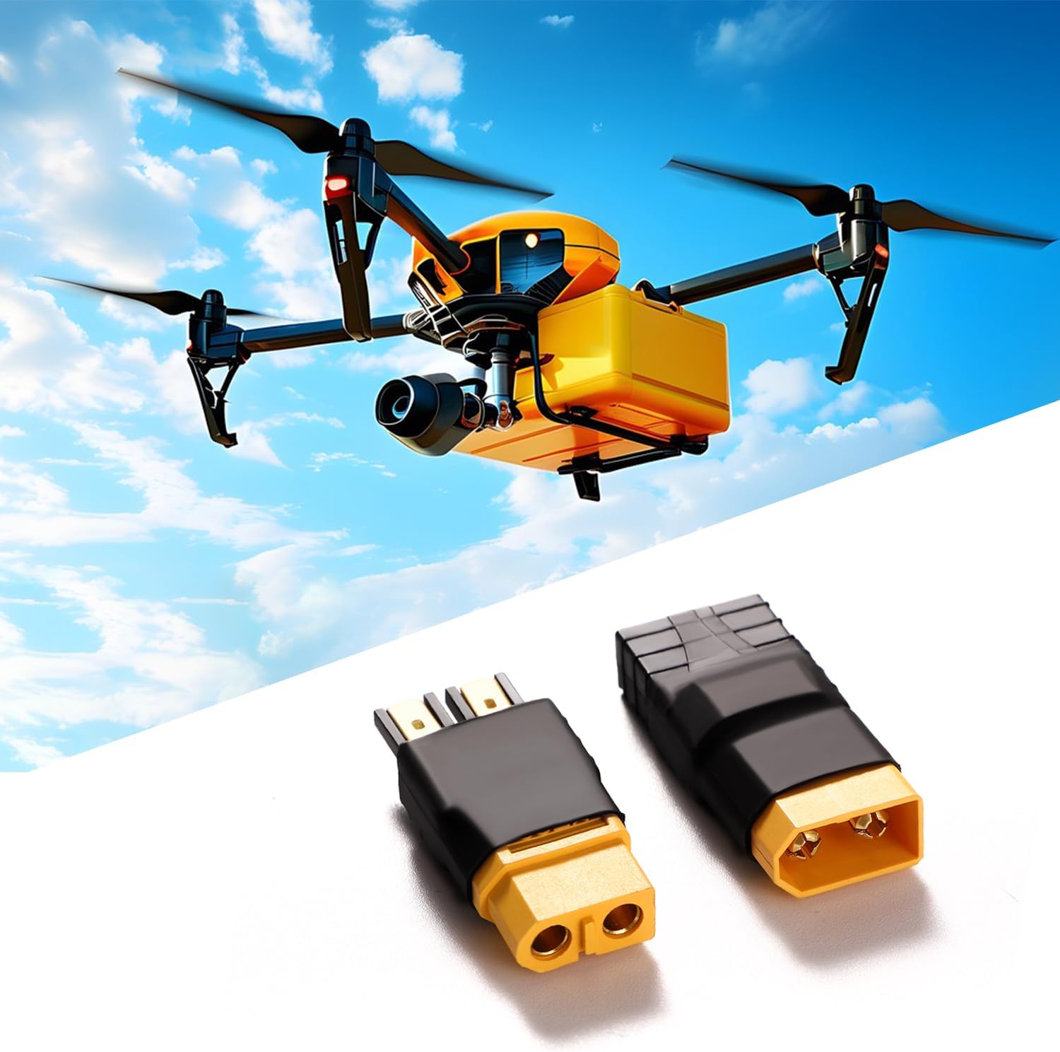 2 Adattatori TRX XT60 Maschio Femmina Senza Cavo LiPo ESC RC Drone Auto FPV