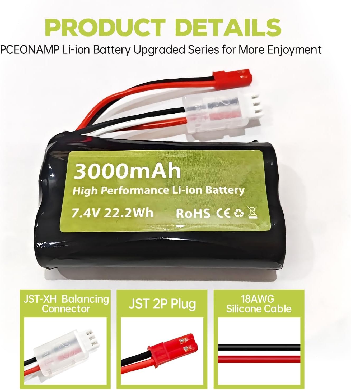 Set van 4 Li-ion 3.7V 3000mAh batterijen met USB laders voor RC auto's | DE45 DE42