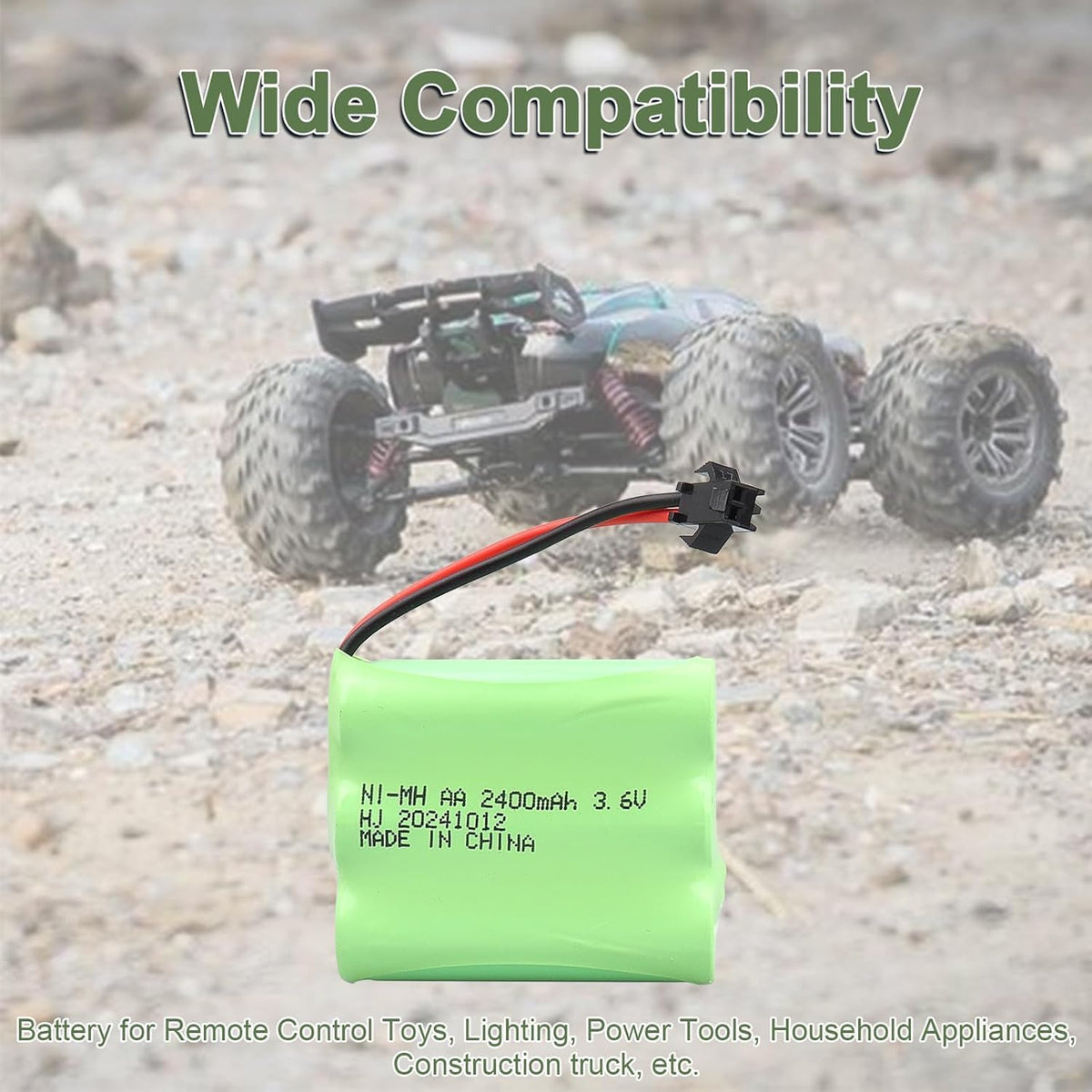 2 Batterie NiMH 3.6V 2400mAh AA con Connettore SM-2P – Batterie Ricaricabili per Auto RC, Camion, Veicoli da Cantiere, Giocattoli, Luci e Dispositivi Elettrici