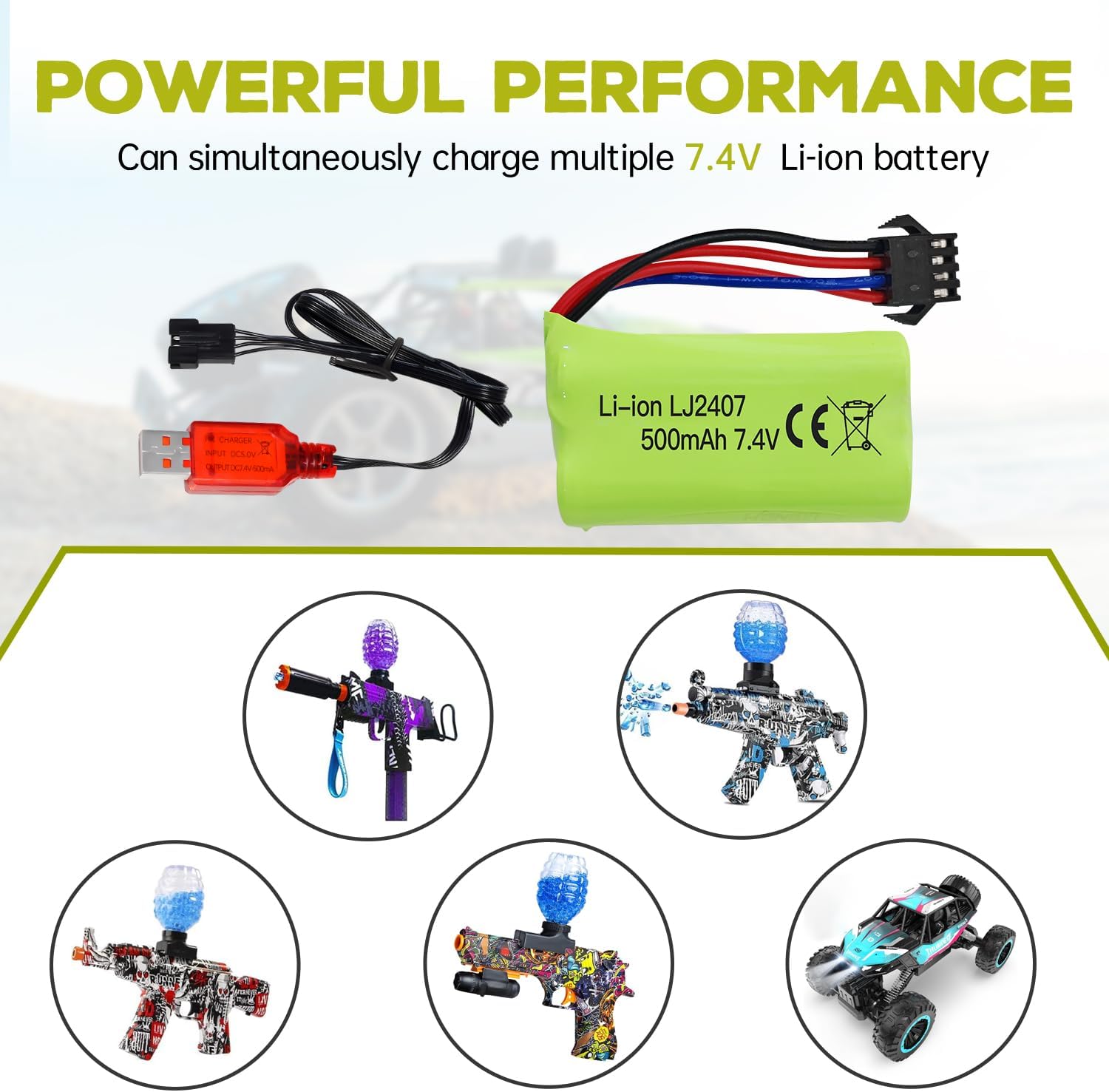 Batteria al Litio 7.4V 500mAh ad Alta Velocità - Compatibile con EC16 DE85 per Barca Telecomandata, Modello di Nave e Auto - 1 Pezzo + Caricatore USB