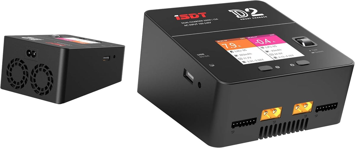 ISDT D2 Mark 2 Caricabatterie Intelligente Dual Channel AC per LiPo LiHV LiFe Li-Ion 1-6S, NiMH NiCd 1-16S, Pb 1-12S