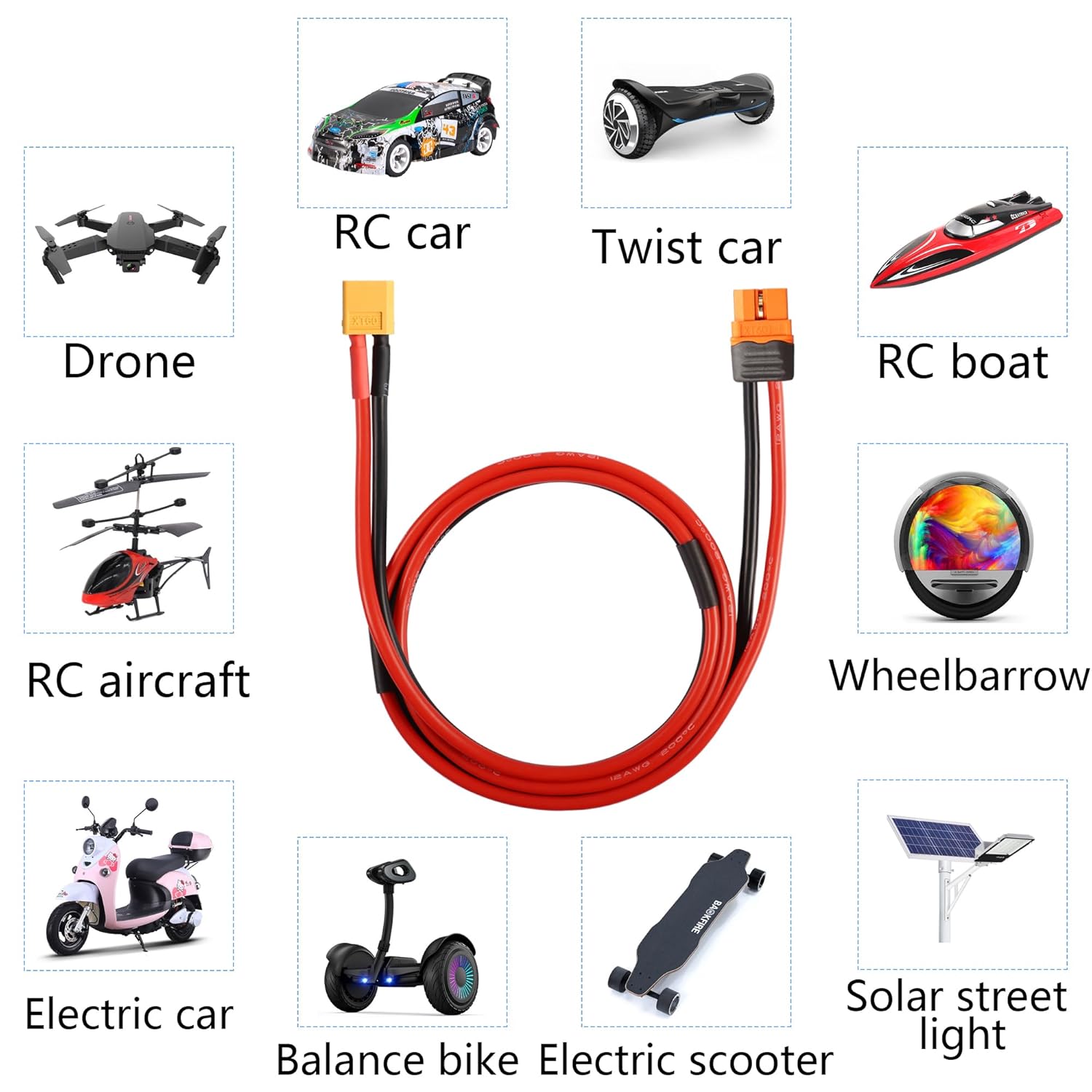 2 komada XT60 paralelnih kabela – Muški na 2 Ženska i Ženski na 2 Muška (14AWG) | Adapteri za LiPo RC baterije | Za dronove, RC aute, avione, modelarstvo
