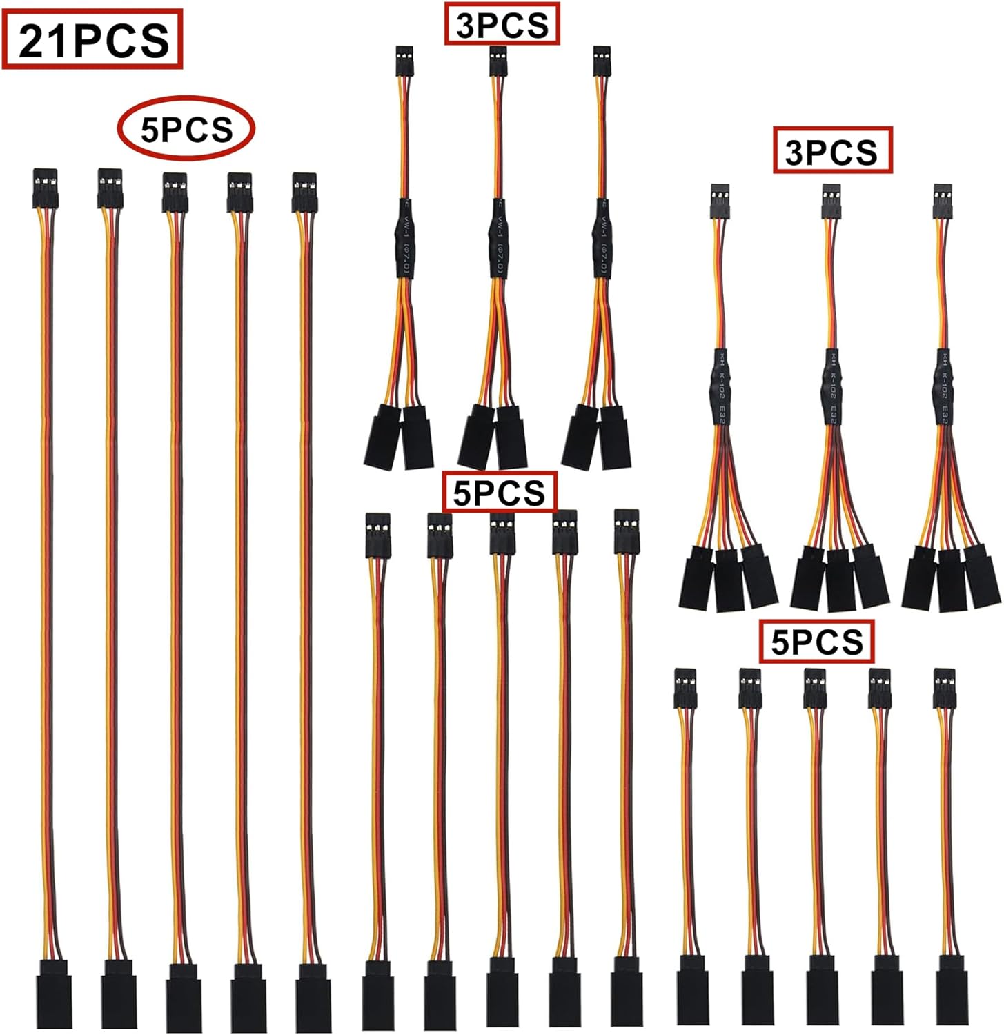 2 Pieces XT60 Parallel Male to 2 Female and Female to 2 Male 14AWG Cable | RC Lipo Battery Adapters | Drones, Cars, Airplanes, Model Builders