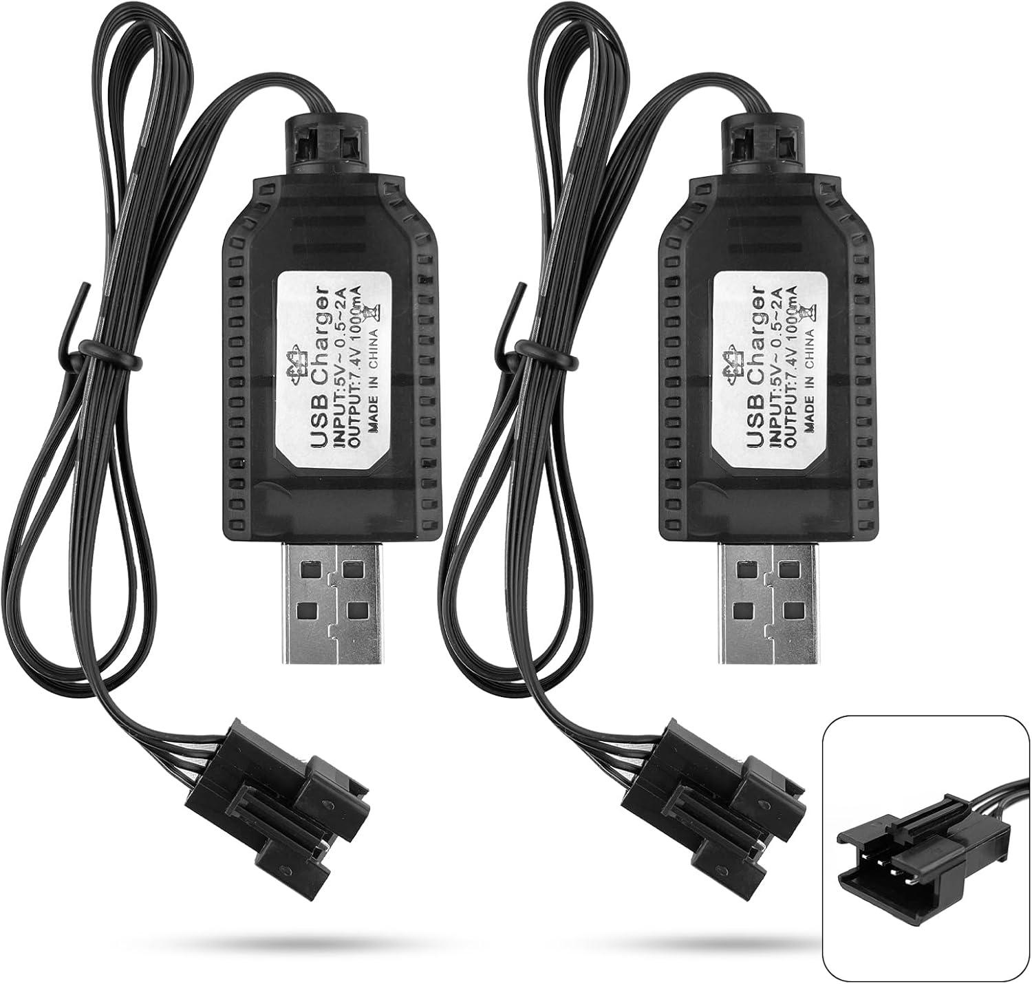 2 Pezzi Caricabatterie USB Universale per Batterie LiPo 7.4V 2S - 4PIN SM-4P - Compatibile con Auto/Drone/Barca RC - Protezione Sovraccarico - Indicatore di Carica, Nero