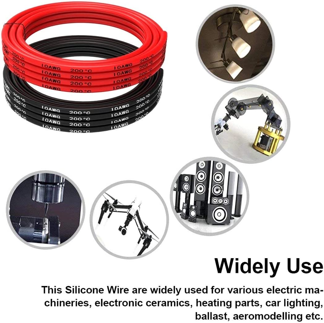 Cavo Silicone 10 AWG, 5m Flessibile | Conducibilità Superiore con Rame Stagnato | Resistente alle Alte Temperature, Rosso