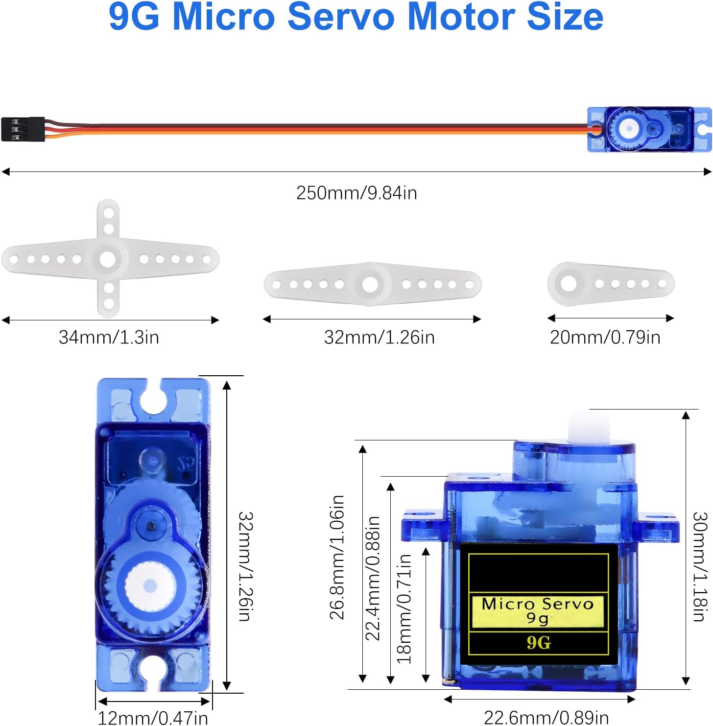 Servomotore Micro 9G per RC Elicottero, Aeroplano, Barca e Robot | Controllo Preciso | Compatibile con Arduino, Raspberry Pi | Pack 10 Pezzi, Blu, Plastica