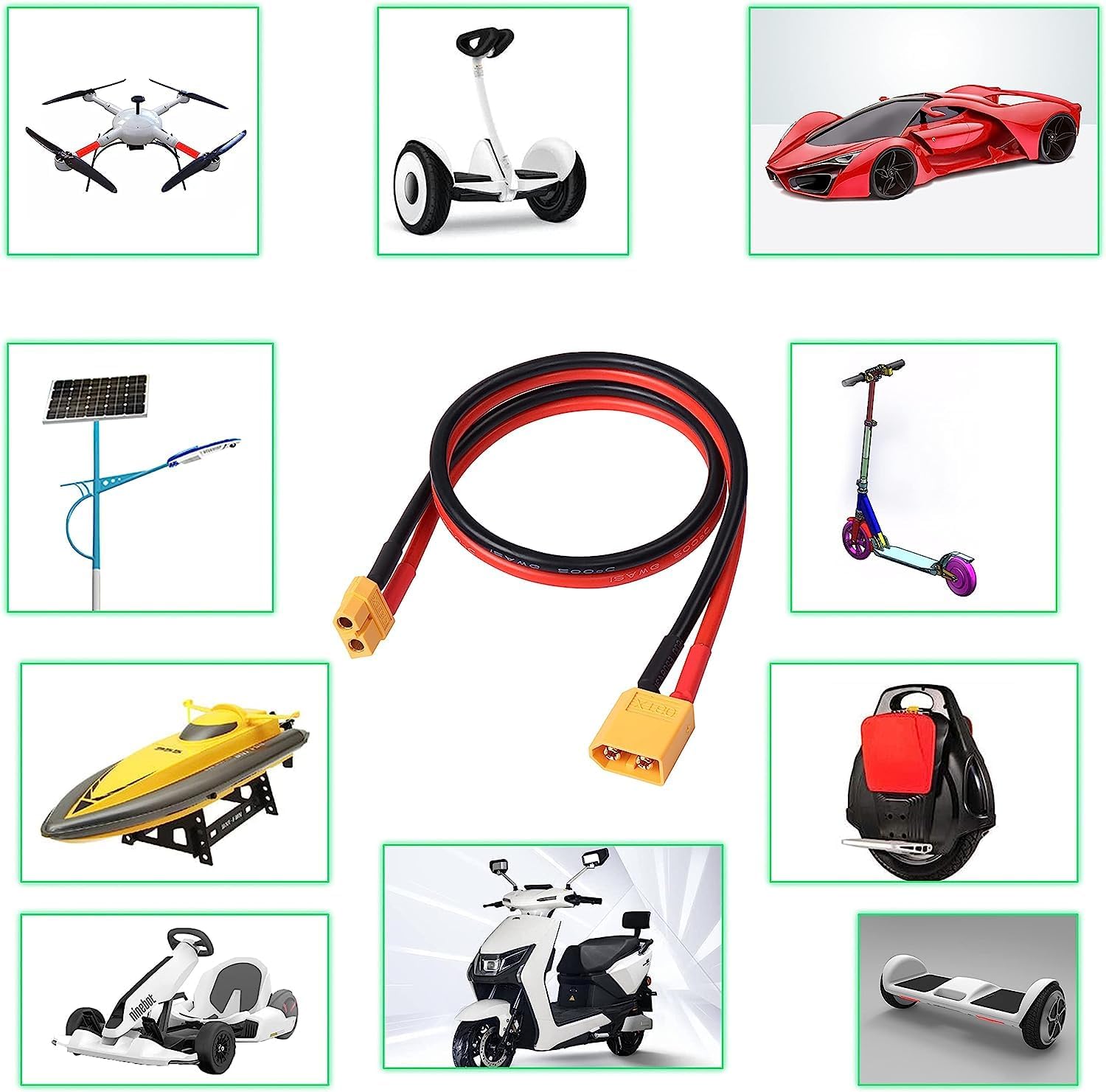 2 Pezzi Cavo XT60 Maschio-Femmina 30cm 14AWG in Silicone + 2 Coppie Connettori XT60 Maschio/Femmina per Batterie RC Lipo FPV Drone