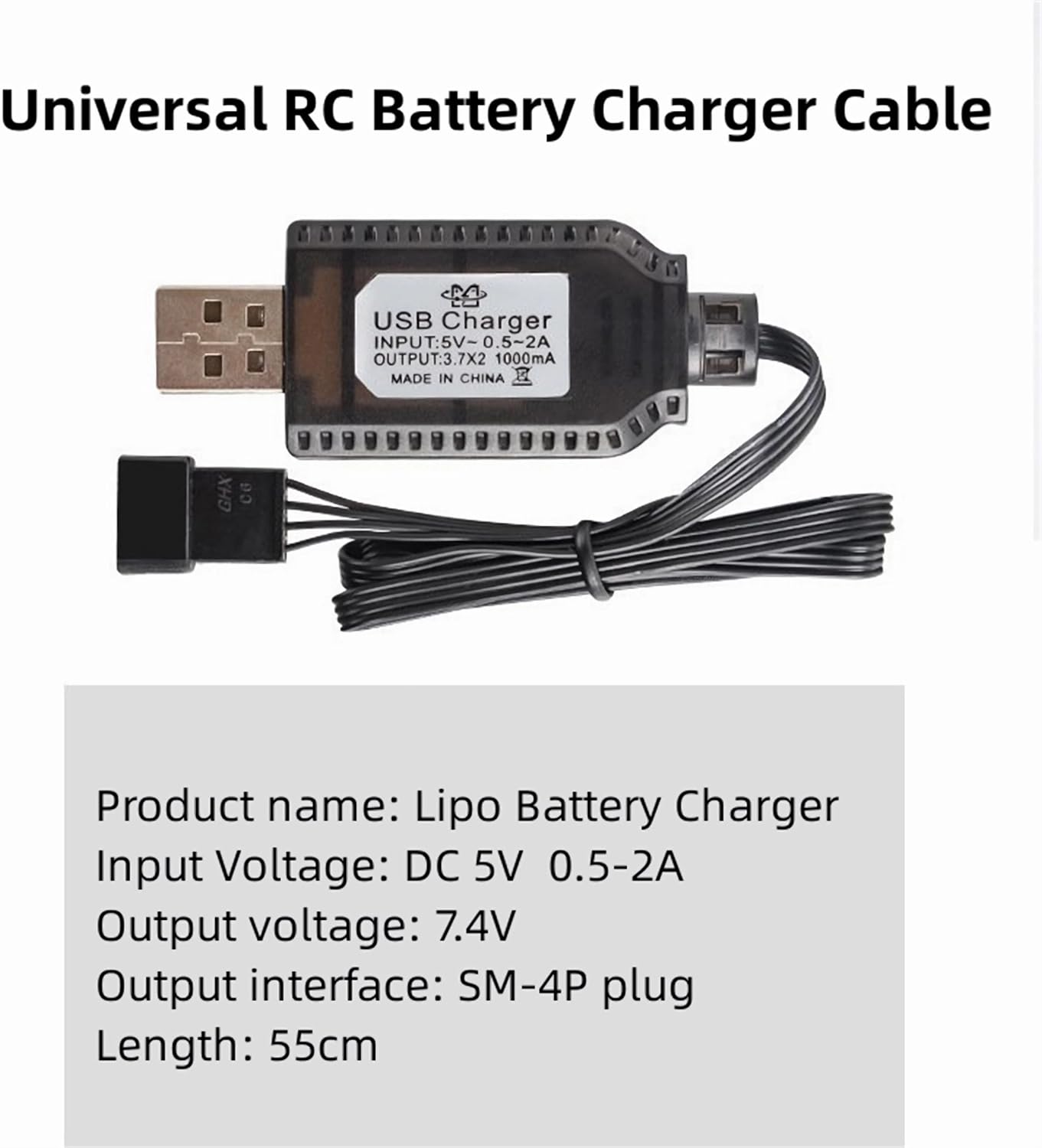 Caricabatterie USB Universale per Batterie LiPo 7.4V 2S | 4PIN SM-4P | Compatibile RC Auto, Droni, Barche