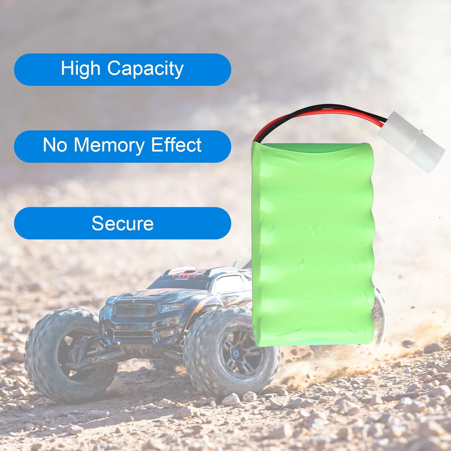 NiMH baterija 7.2V 2400mAh za RC modeliranje | Punjiva USB | Kompatibilno s RC automobilima, RC tenkovima, RC brodovima, zeleno