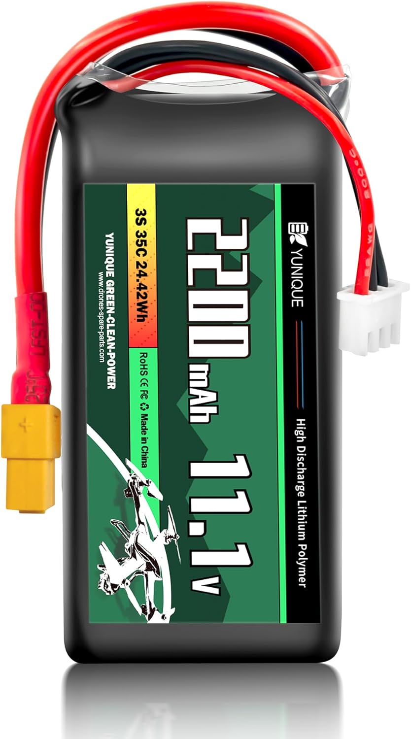 Batteria Lipo 3 Celle 11.1V 2200mAh 35C con Connettore XT60, Cavo in Silicone e Guscio Morbido - Dimensioni 75X33X25 mm, Peso 140g - Alta Potenza per Modelli RC