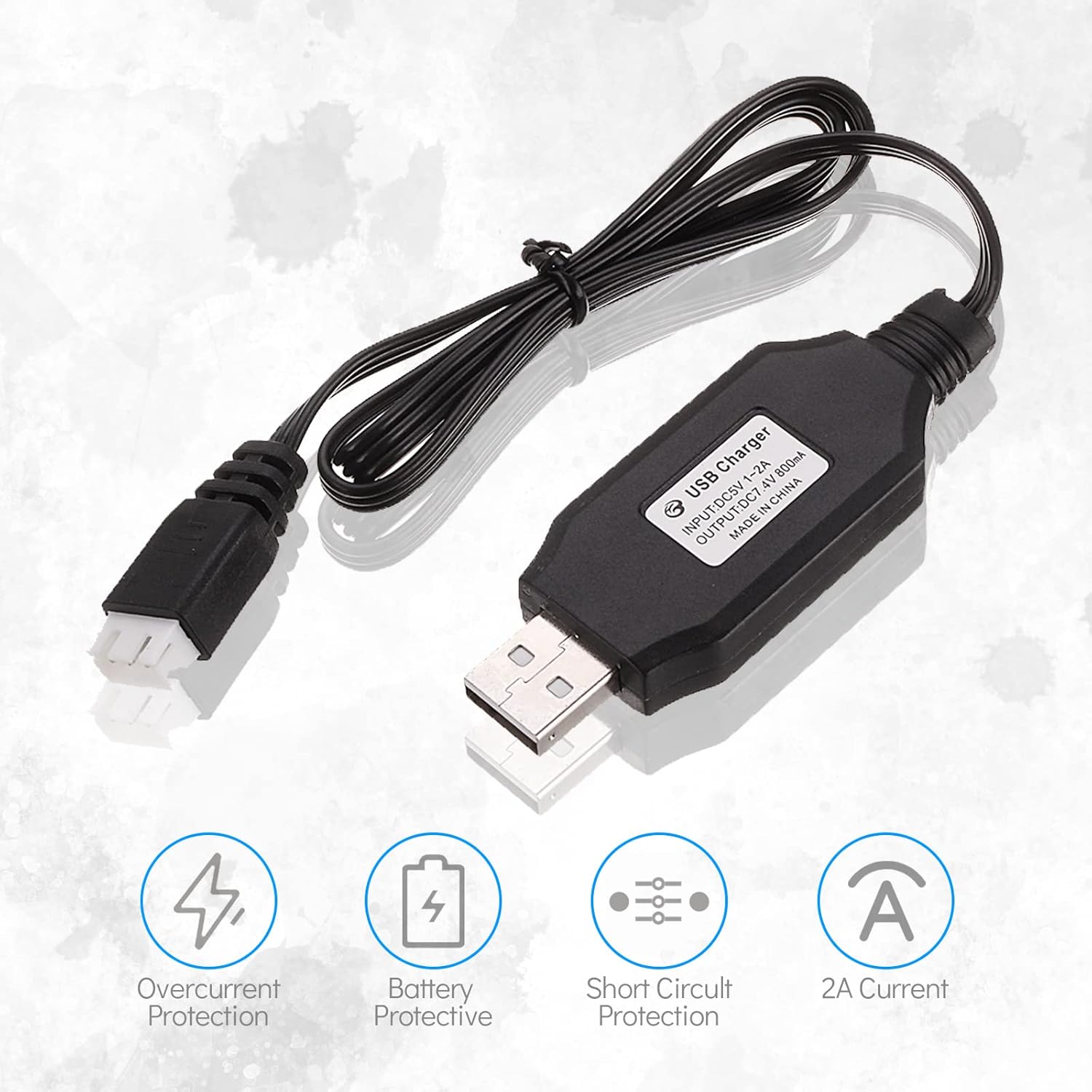 2 Pezzi Cavo di Ricarica USB 7.4V per Droni | Compatibile con SYMA X8C/X8G/Hubsan H501S | Connettore USB, Adatte per Batterie Lipo, Nero, Plastica