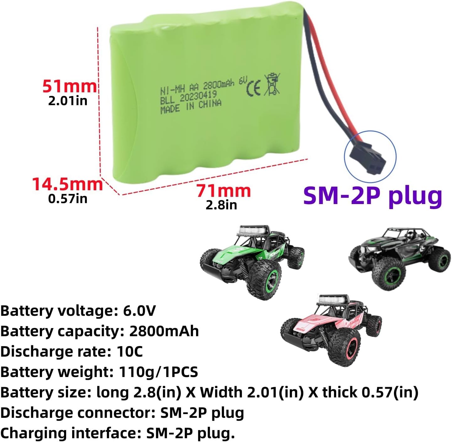 2400mAh 4.8V AA Ni-MH Battery Rechargeable SM 2P Plug For HY800 F1 F3 RC Boat RC Bus USB Cable SM 2P