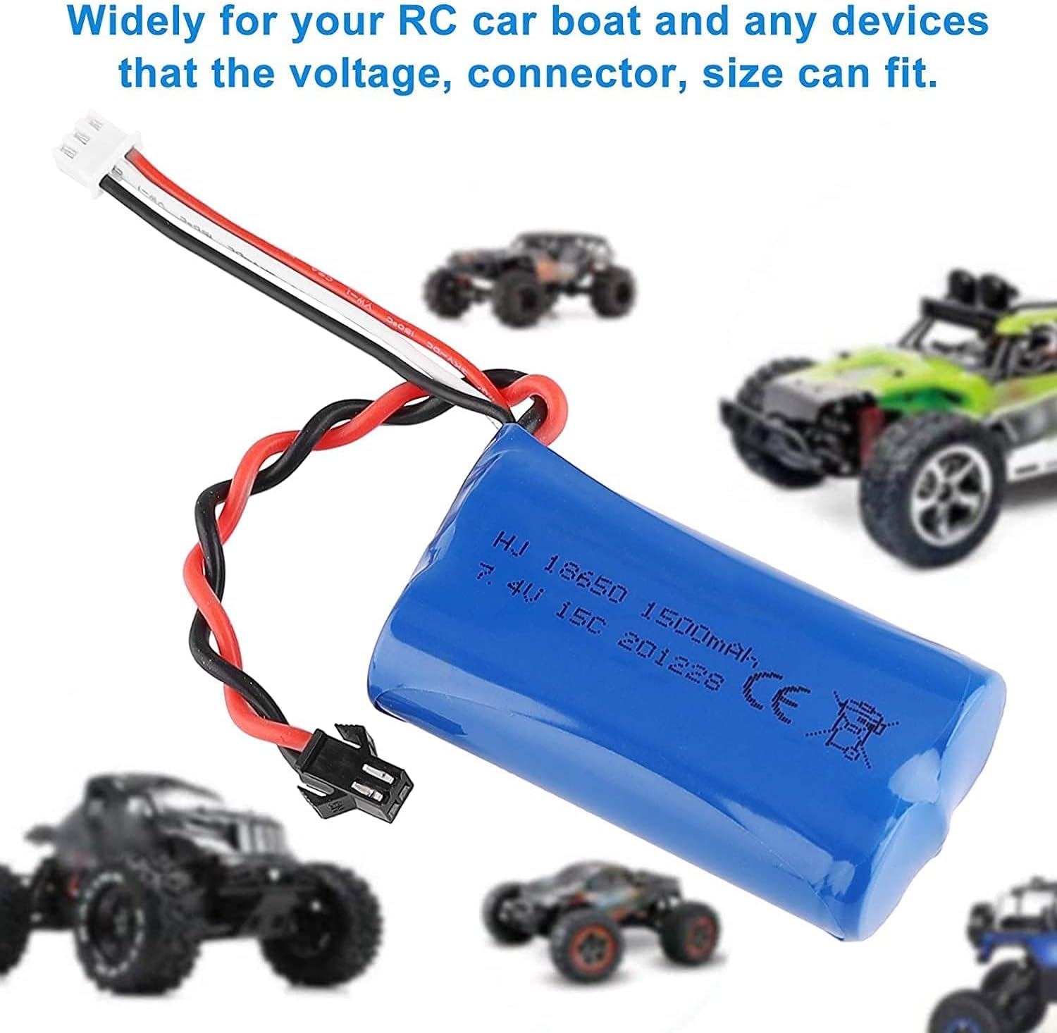 Lipo 1500mAh 7.4V 2S Battery with USB Charger Cable | Compatible with Rc Toys U12A S033G Q1 H101 | SM-2P Connector | Extended Life, Blue | 67x19x37-96 Gr