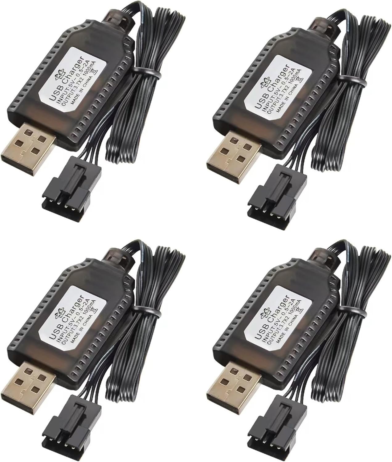 4 Pezzi Caricabatterie USB Universale per Batterie LiPo 7.4V 2S - 4PIN SM-4P - Compatibile con Auto/Drone/Barca RC - Protezione Sovraccarico - Indicatore di Carica, Nero