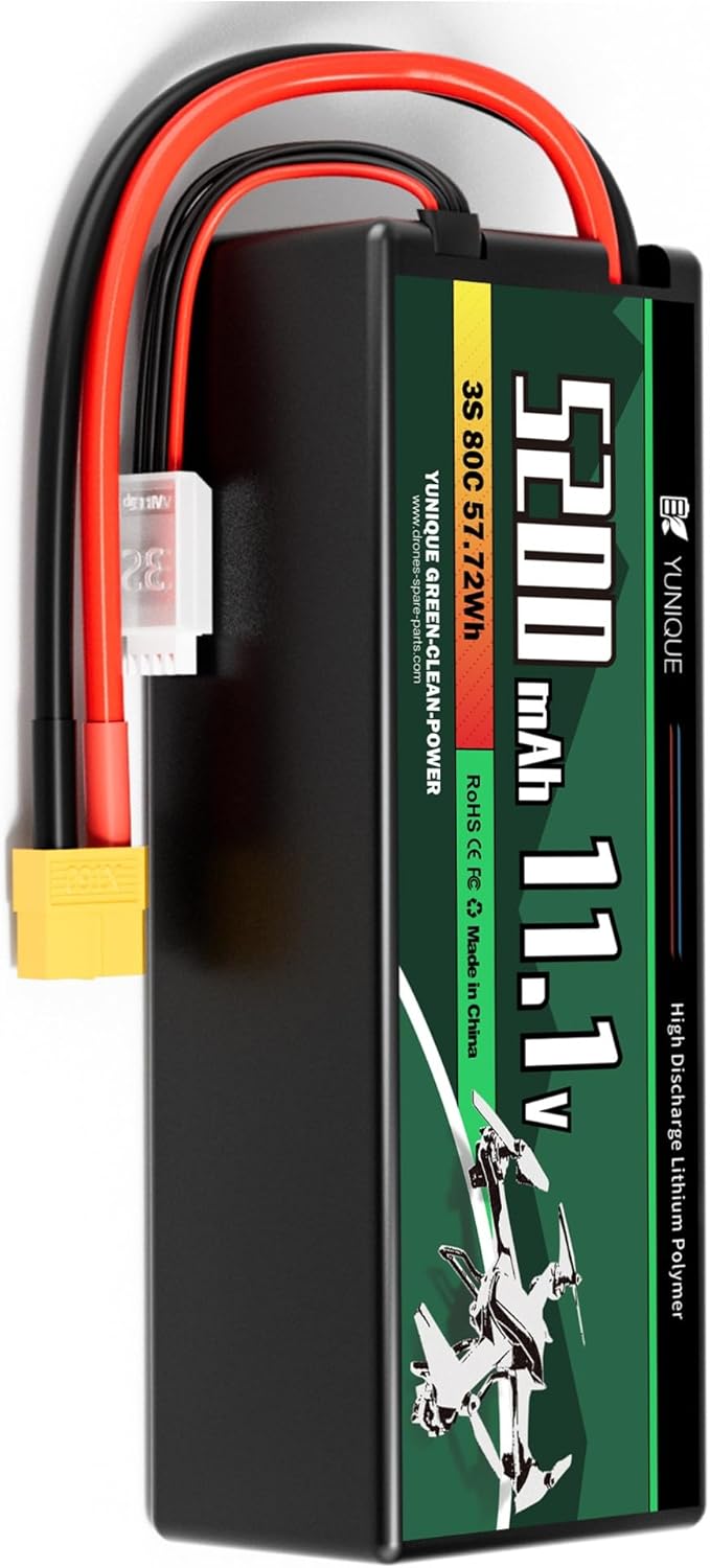 3-Cell 11.1V 5200mAh 80C Lipo Battery with XT60 Connector, Silicone Cable and Hard Shell - Dimensions 138x47x36 mm, Weight 359g - High Power for RC Models