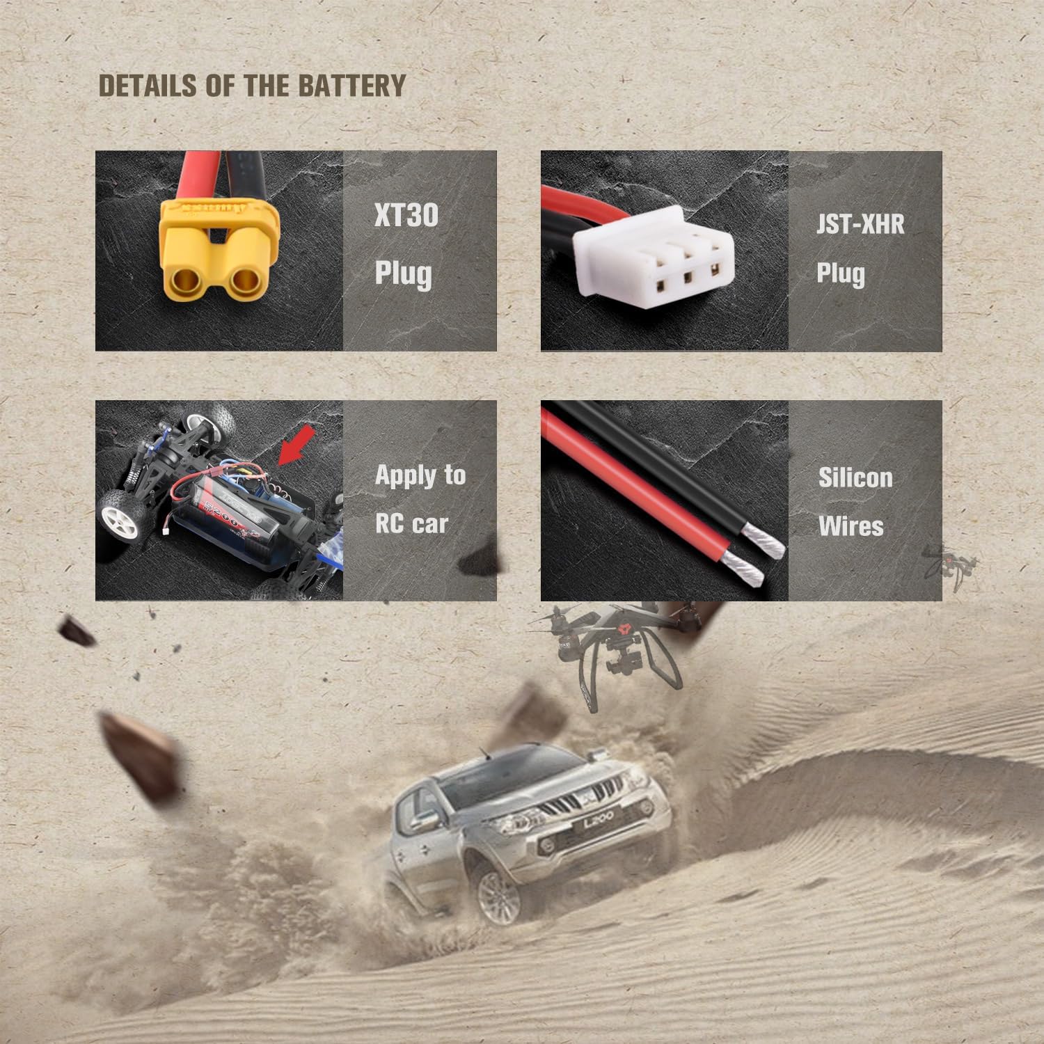 3-Cell 11.1V 650mAh 80C Lipo Battery with XT30 Connector, Silicone Cable and Soft Shell - Dimensions 56x30x15 mm, Weight 58g - High Power for RC Models