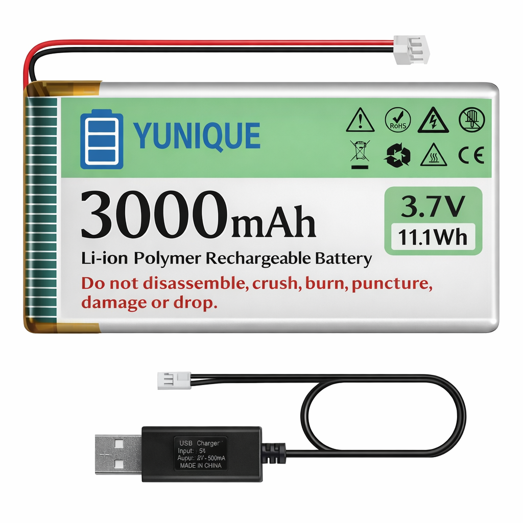 Batteria LiPo 3.7V 3000mAh 103665 Micro JST 2.0 con Caricatore USB