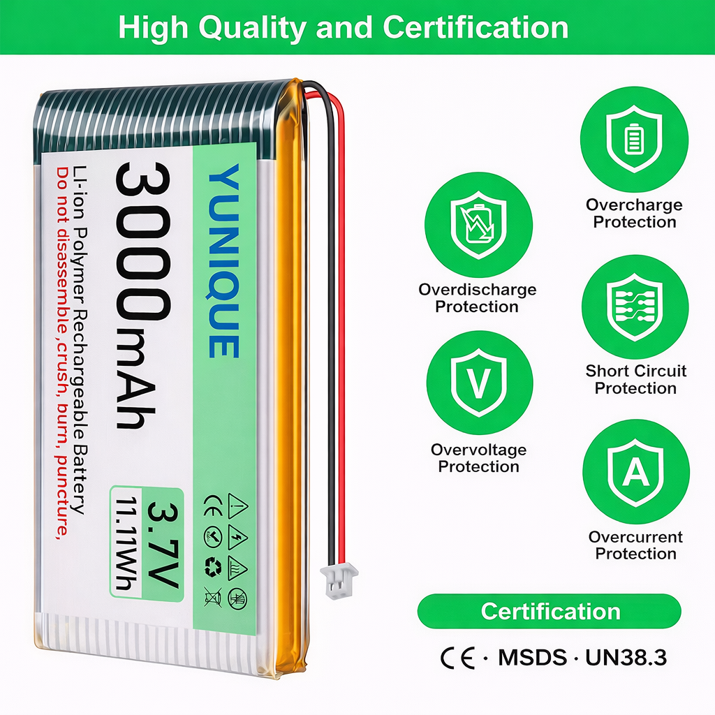 2 Batterie LiPo 3.7V 3000mAh 1S 103665 Micro JST 2.0 per Arduino