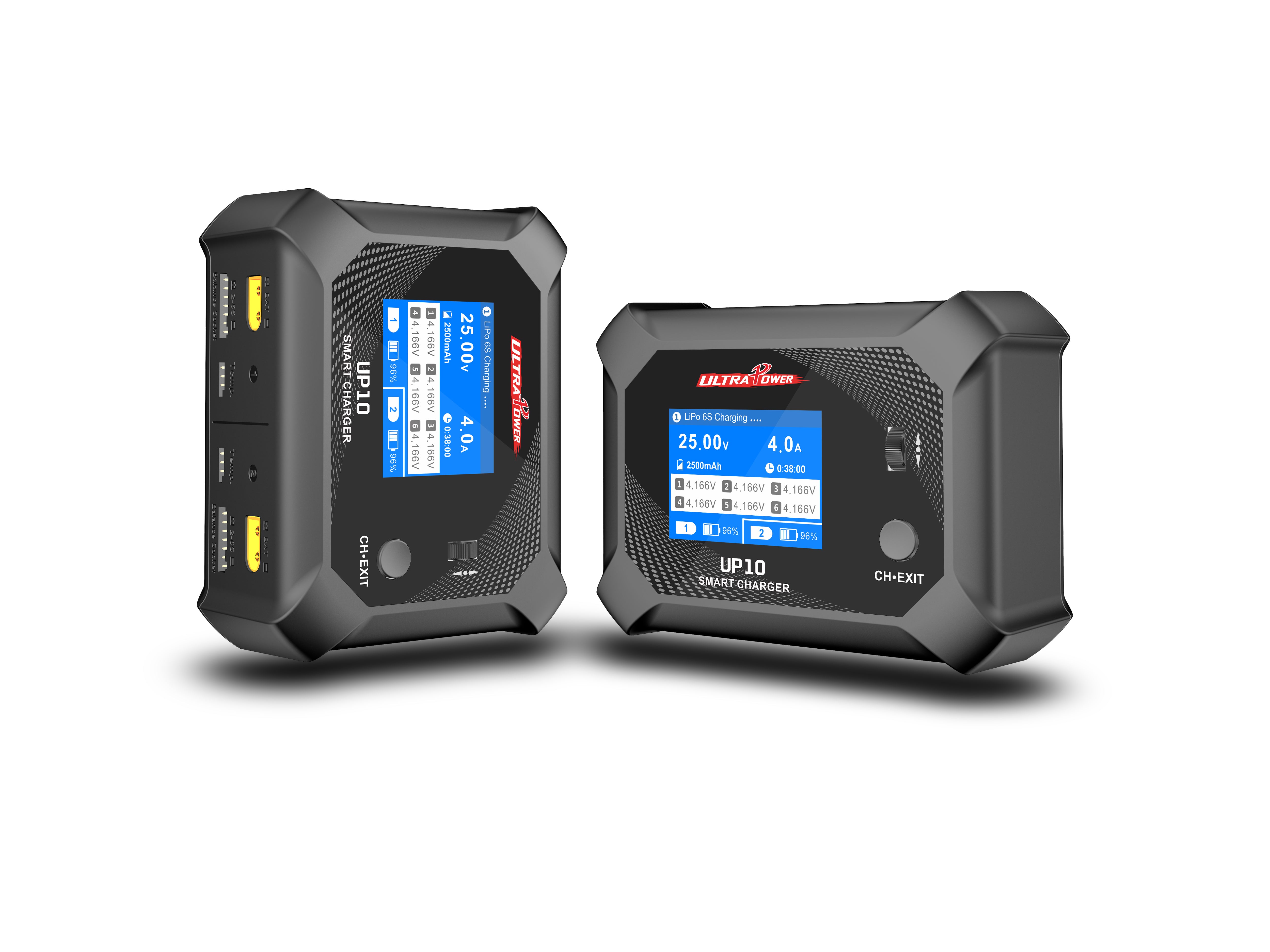 UP10 Caricabatterie AC/DC 2X100W 10A - Caricabatterie Doppio Canale con Bilanciamento Intelligente per Batterie LiPo LiFe LiHV NiMH NiCd