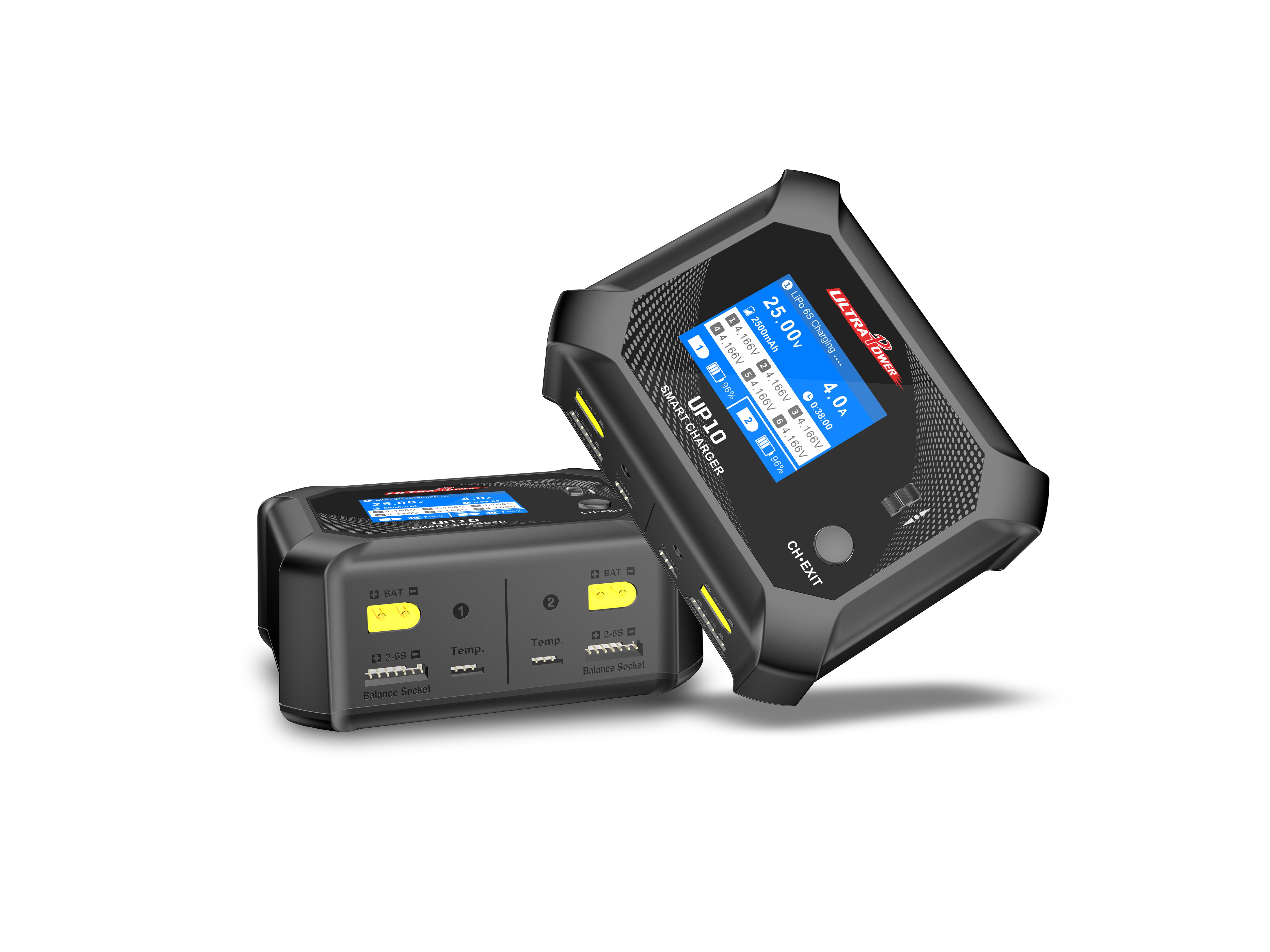 UP10 Caricabatterie AC/DC 2X100W 10A - Caricabatterie Doppio Canale con Bilanciamento Intelligente per Batterie LiPo LiFe LiHV NiMH NiCd