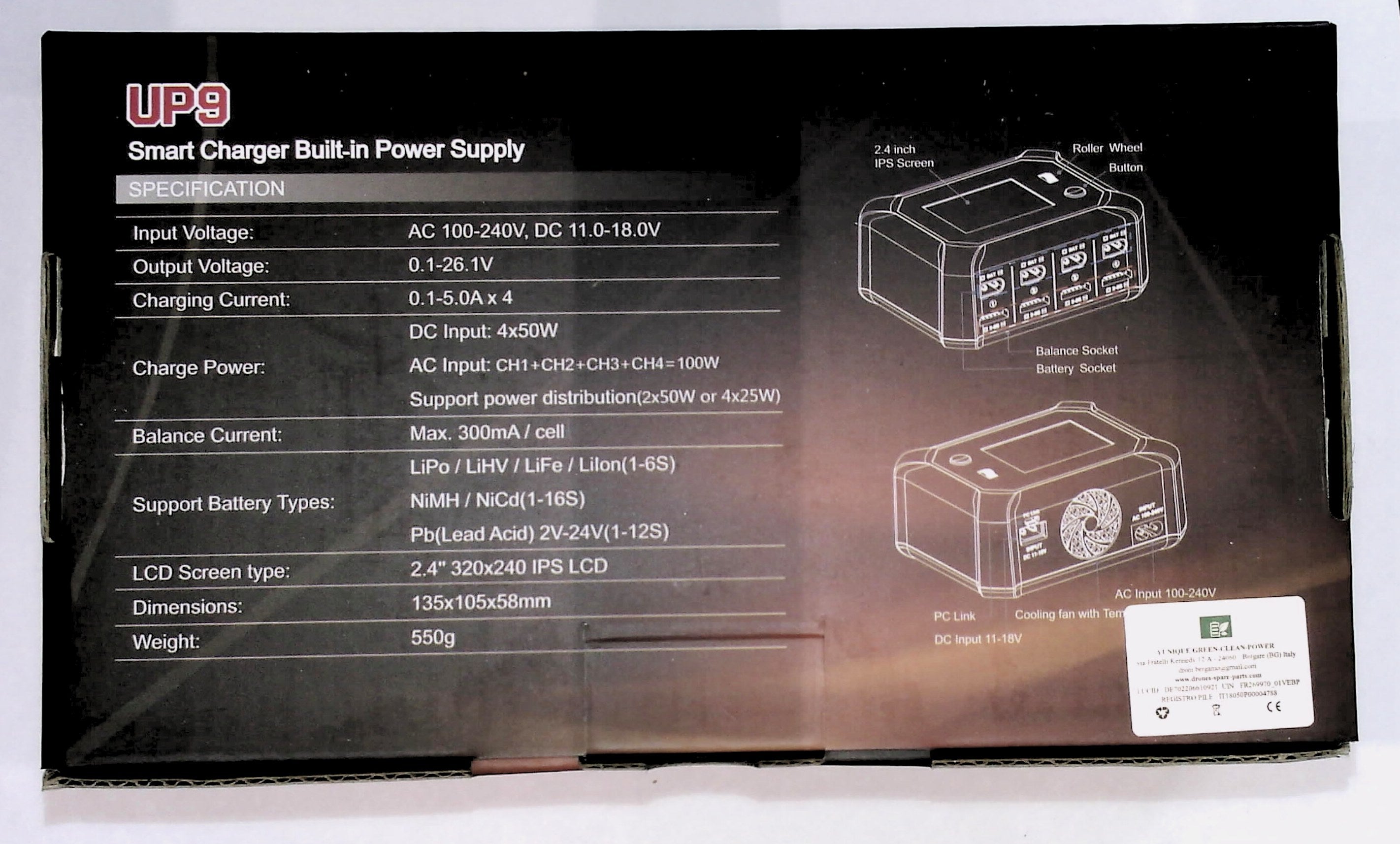 UP9 Caricabatterie Intelligente 200W 4 Canali con Bilanciamento - Compatibile con LiPo/LiFe/LiHV/NiMH - Ideale per Droni, Modellismo RC