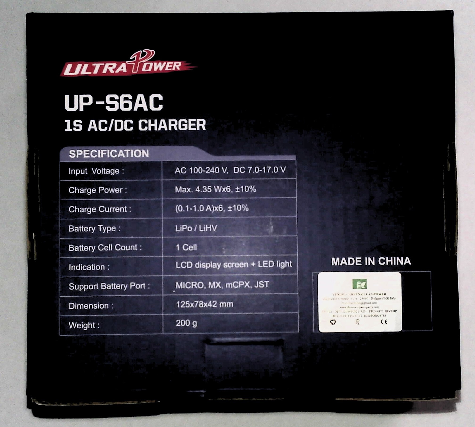 Caricabatterie UP-S6AC 6X1S per Batterie LiPo/LiHV AC/DC - Ricarica Multipla e Sicura per Droni e Modellismo