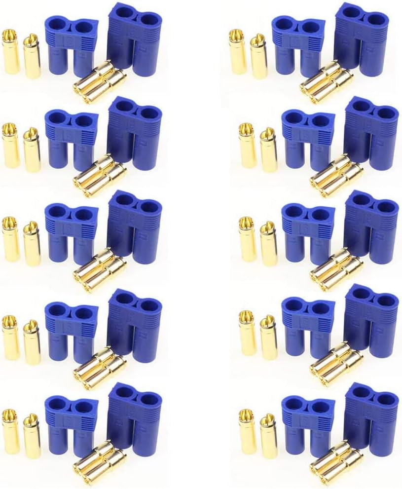 Set 10 Pairs EC5 Male-Female Connectors | High Conductivity for RC Modeling | Ideal for Lipo Batteries, Blue, Polyester