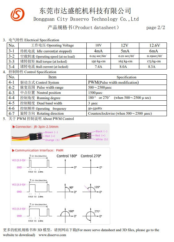 Servomotor with Metal Gears DS51150 12V Digital Servo 150KG cams model car 18T for Model Baja Car 1/10 Robotic Truck (180 degrees)