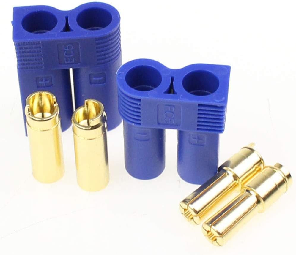 Set 10 Pairs EC5 Male-Female Connectors | High Conductivity for RC Modeling | Ideal for Lipo Batteries, Blue, Polyester