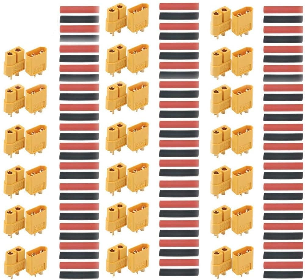 XT60 Connectors High Quality 20 Pair Male-Female | Suitable for RC Model Lipo Batteries, Efficient Connection | Durable Material, Yellow, Plastic
