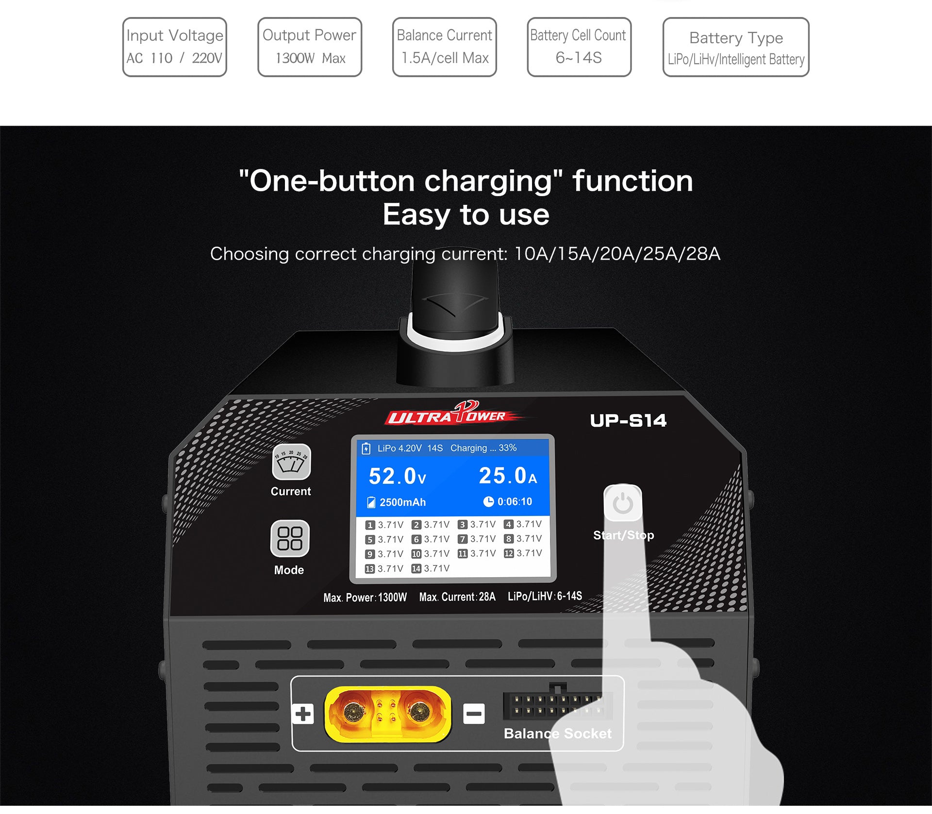 UP-S14 Caricabatterie per Drone UAV 1300W 28A 6-14S - Caricabatterie Professionale ad Alta Potenza per Batterie LiPo LiHV