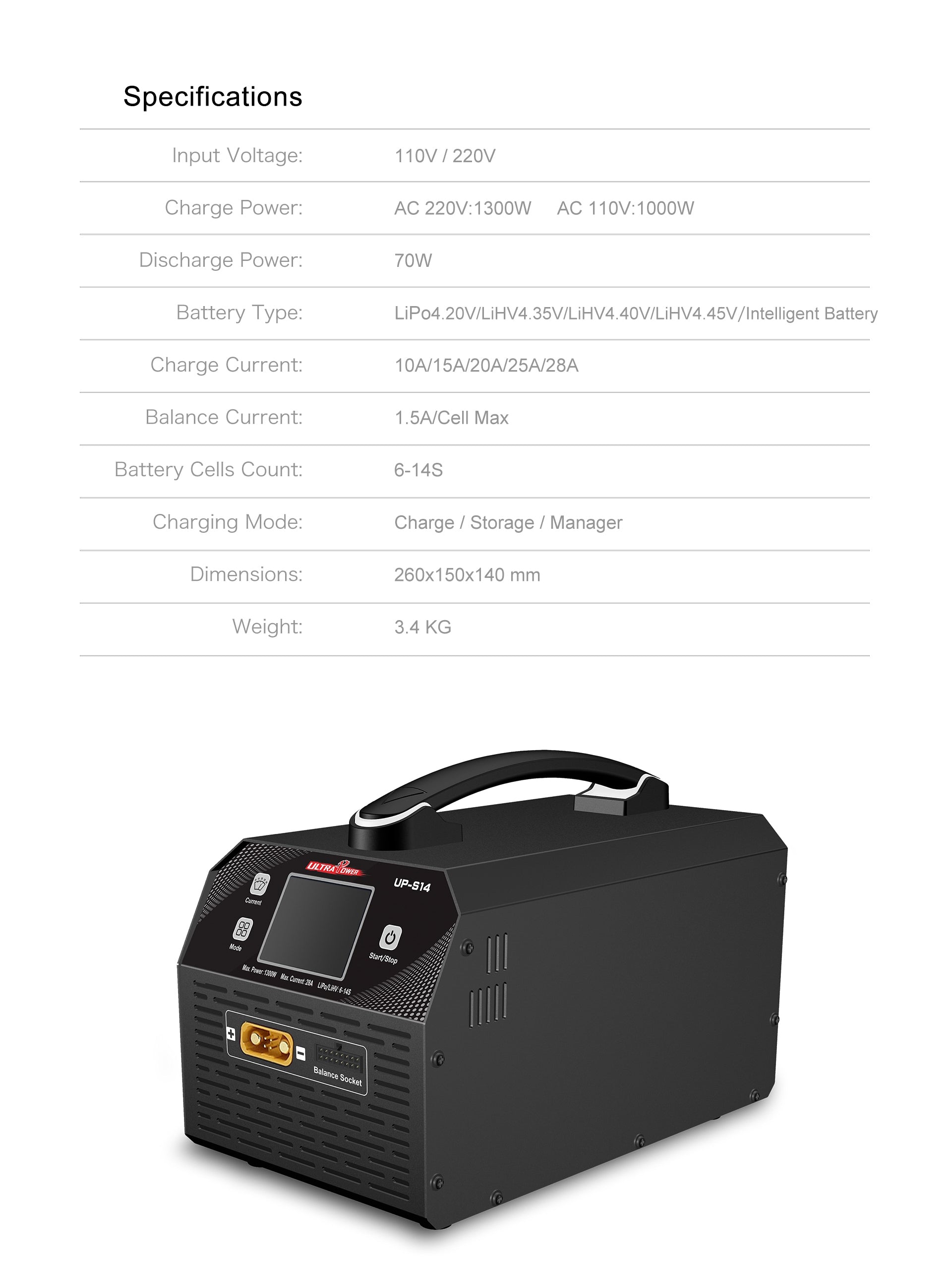 UP-S14 Caricabatterie per Drone UAV 1300W 28A 6-14S - Caricabatterie Professionale ad Alta Potenza per Batterie LiPo LiHV