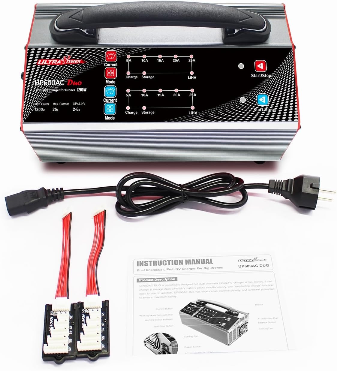 Polnilec UP600AC DUO za brezpilotne zrakoplove: dvokanalni 2X600W 25A za baterije 2-6S - učinkovito in hitro polnjenje