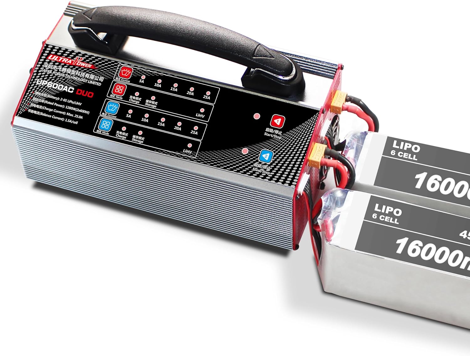 Polnilec UP600AC DUO za brezpilotne zrakoplove: dvokanalni 2X600W 25A za baterije 2-6S - učinkovito in hitro polnjenje