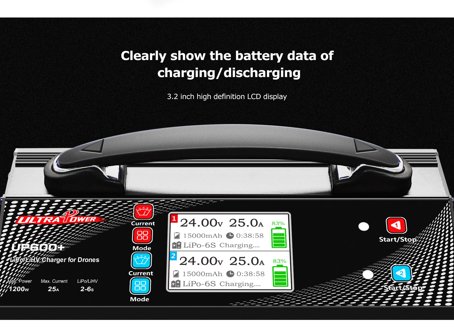 Caricabatterie UP600+ Doppio 2X600W 25A per Batterie 2-6S UAV Drone - Ricarica Veloce e Sicura con Bilanciamento Intelligente