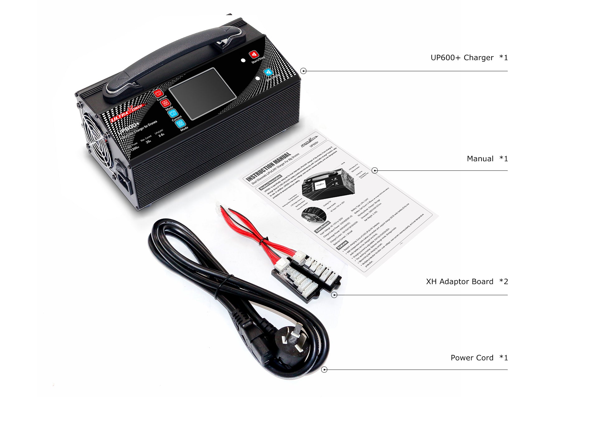Caricabatterie UP600+ Doppio 2X600W 25A per Batterie 2-6S UAV Drone - Ricarica Veloce e Sicura con Bilanciamento Intelligente