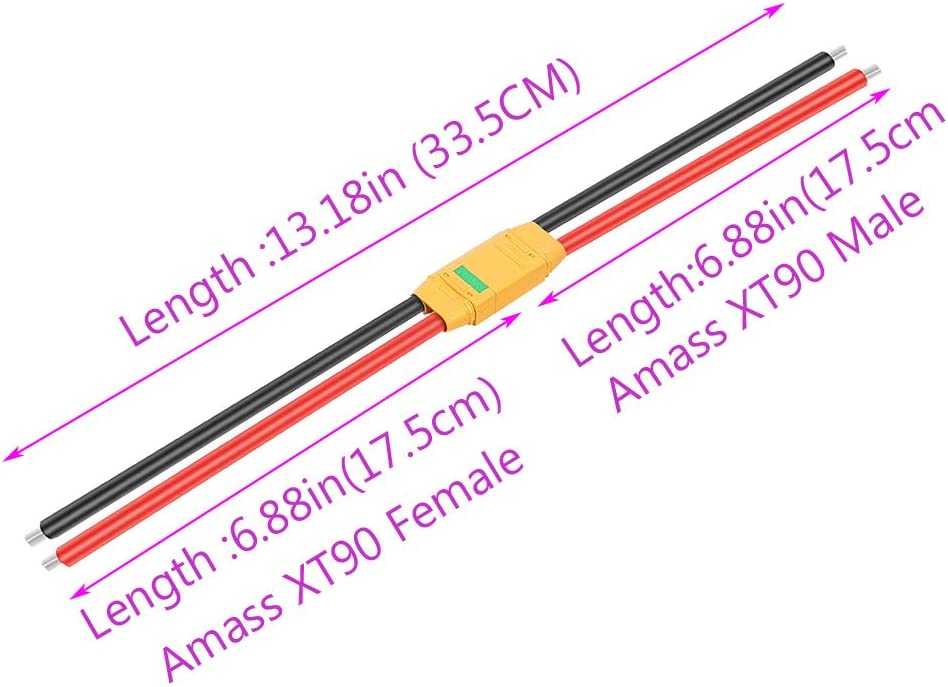 1 Paio X90 Femmina Maschio Connettore Spina con Cavo 10AWG per Batteria Scooter (1 Paio XT90 con Cavo 10AWG).
