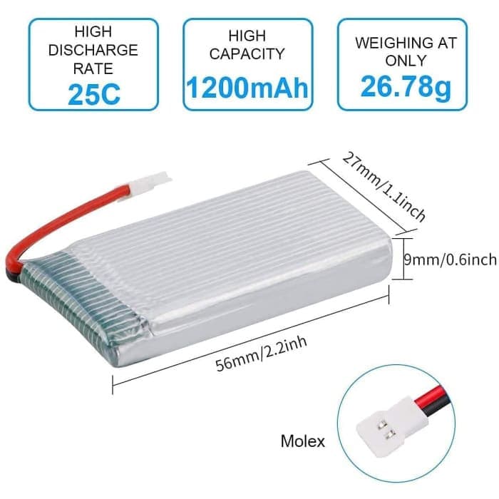 2 Pezzi Batteria Lipo Ricaricabile (3.7v, 1200mAh Lipo) per Rc Droni Quadricotteri Syma X5SC X5SW.