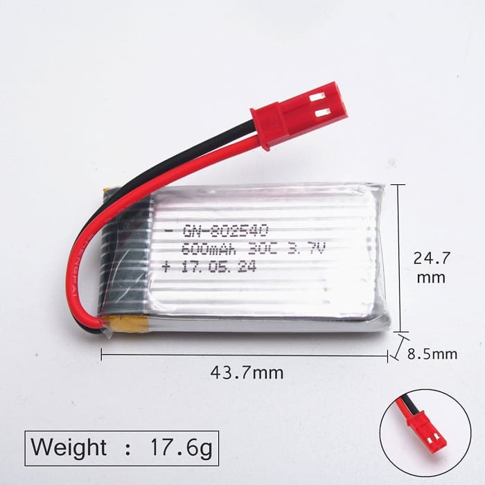 2 Pezzi Batteria JXD 509G-22 3.7V 600mAh Li-po batteria con JST plug per JXD 509G RC Quadcopter.
