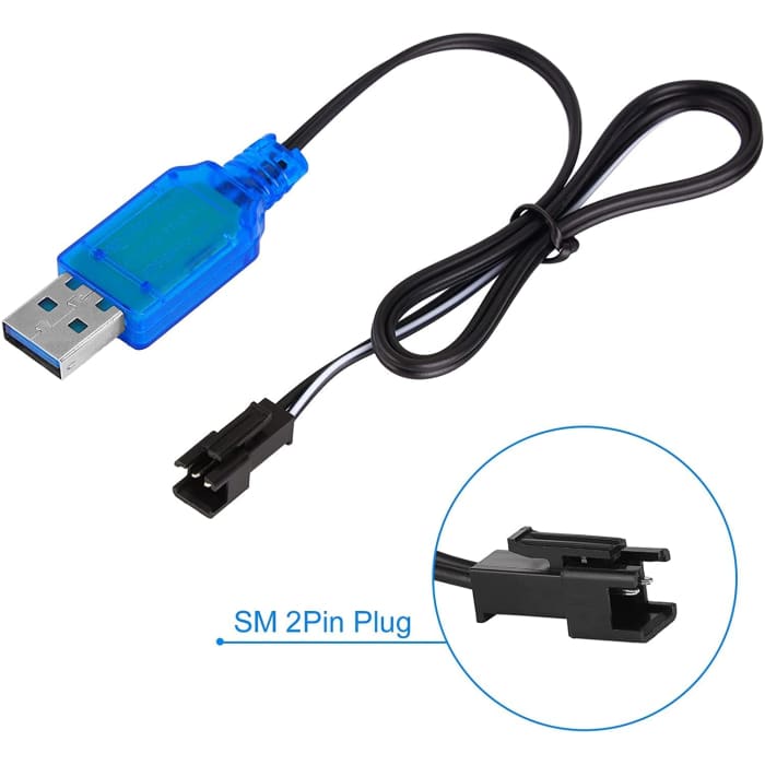 2 Pezzi Cavo Caricatore USB SM-2P 250mAh Output RC Auto per batterie 6V Ni-Mh Colore Azzurro.